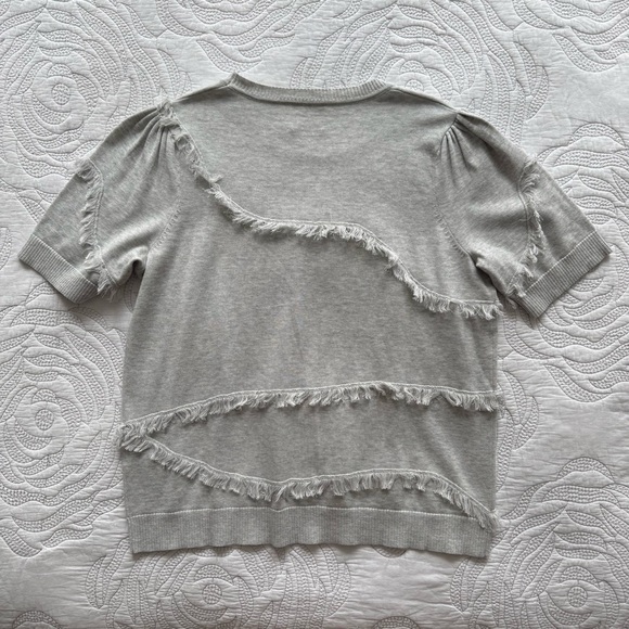 Edinburgh Knitwear - Pima Cotton Fringe Short Sleeve Sweater - Cloud Grey - Picture 8 of 12